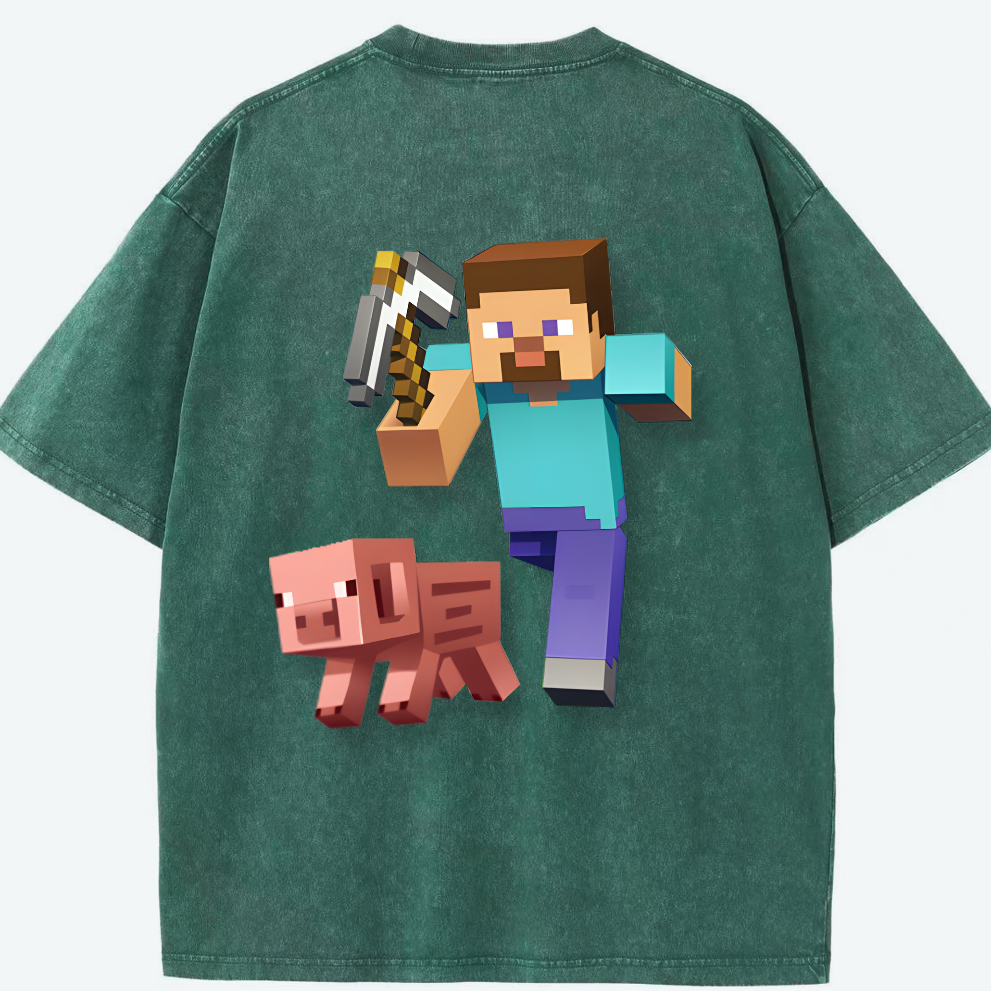 （画像用） マインクラフト ブロックの世界 Minecraft MC Block world 綿100% ヴィンテージ風 半袖Tシャツ（背面プリント）